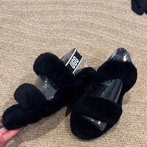 UGG Women's Black Fuzzy Slippers